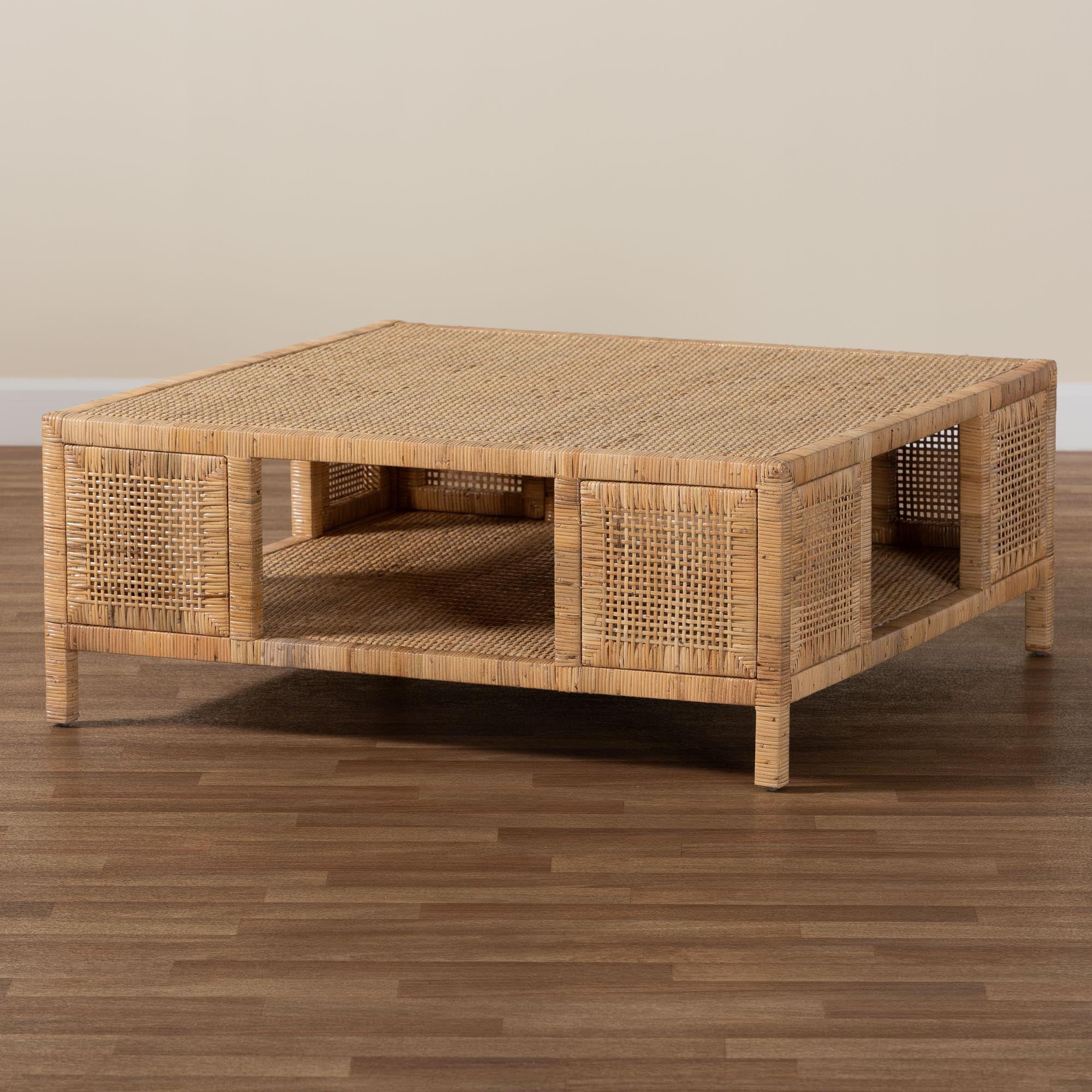 Bali & Pari Open Shelf Rattan Coffee Table, Light Honey