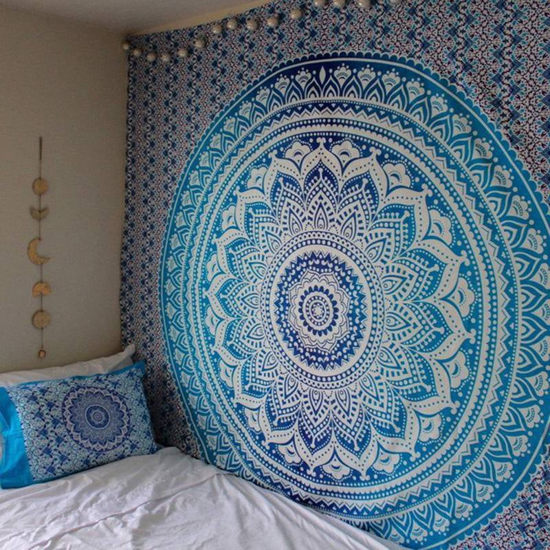 Indian Mandala Twin Multi Color Burning Sun Tapestry Boho Hippie Decor Bedspread 