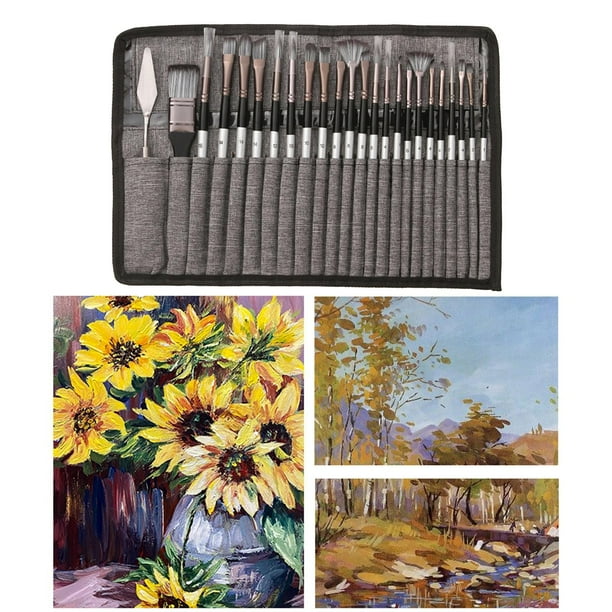 Conjunto de Cepillos de Artistas de 24 Pintura, para Niños, Adultos para , Acuarela Y Tela Grande para Agua, Aceite O Pintura Acrílica Bolsa de almacenamiento gris perfecl Pinceles de pintura de artista