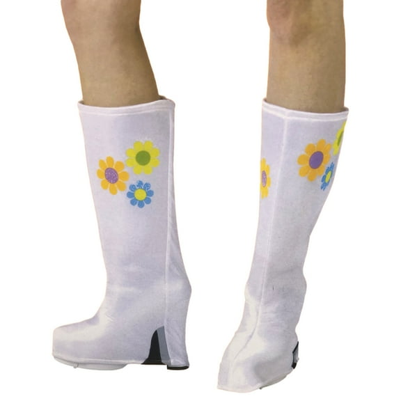 Womens White Go Go Girl Flower Boot Covers 60s Style
