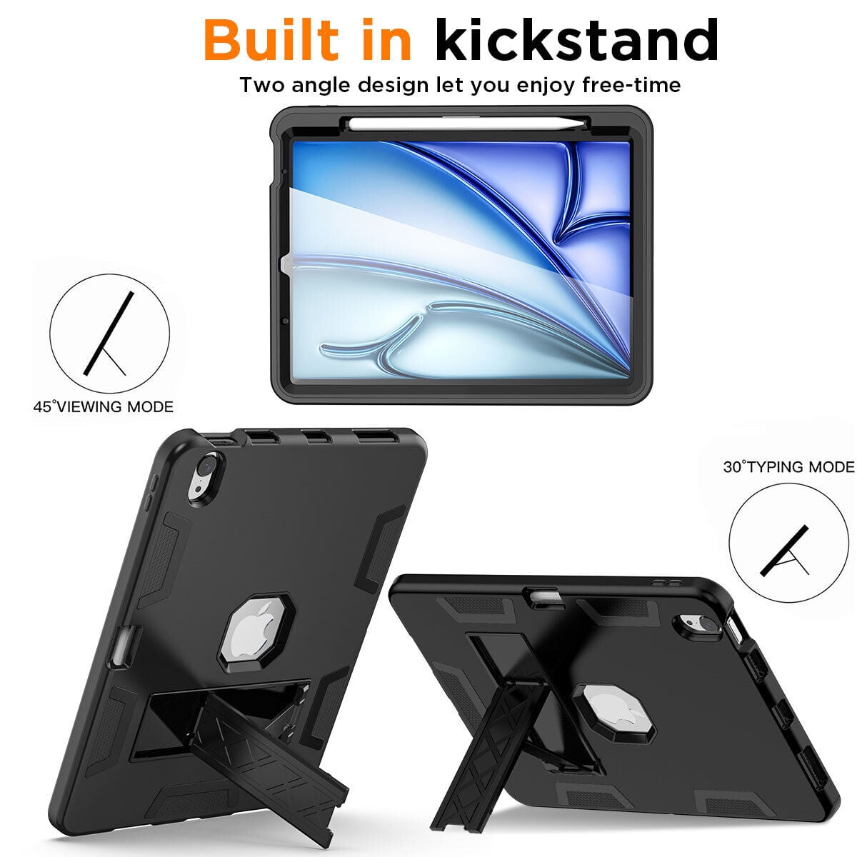AICase For iPad Air 11-inch M2 (2024), iPad Air 5th 4th Generation 10.9 inch 2022 2020 Case with Pencil Holder,Heavy Duty Shockproof Stand Cover Screen Protector