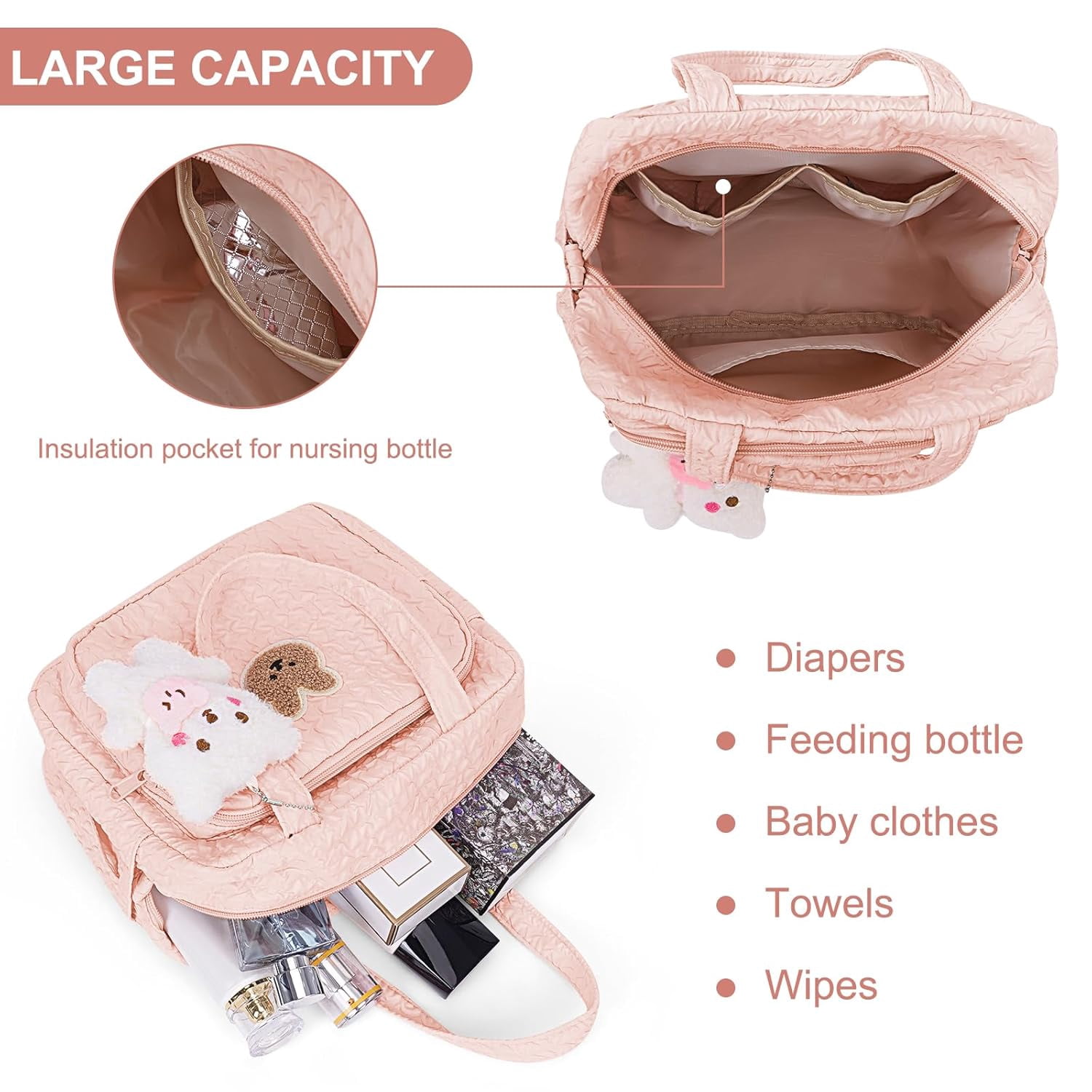 Baby Diaper Bag Tote, Mom Bag body Diaper Bags Baby Travel Bags for Girl Pañaleras Para Bebe (Pink, Small)