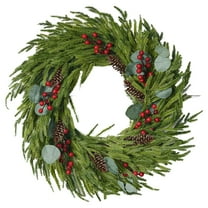Christmas Decorations - 22 Inch Artificial Norfolk Pine Christmas Wreath with Pine Cones, Eucalyptus, and Red Berries Perfect for Front Door - Indoor Outdoor Holiday Decor for Mantle, Wall, Window