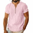thumbnail image 2 of Sakmal Polo Shirts Men Summer Linen Short Sleeve Tshirts Pink Dressy Casual Solid Henley Shirts for Men M, 2 of 7
