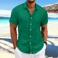thumbnail image 2 of BiZtdJrK Men's Short Sleeve Lapel Shirt Casual Plaid Knit Hawaiian Shirts Solid Color Button Down Vacation Beach Tops Green L, 2 of 7