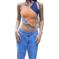 thumbnail image 2 of Faithtur Woman's Stitching Color Camisole One Shoulder Midriff-baring Waistcoat, 2 of 9