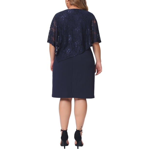 Agnes Orinda Plus Size Cape Dress for Women Sleeveless with Lace Overlay  Bodycon Party Pencil Dress 1X Dark Blue - Walmart Business Supplies