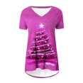 thumbnail image 3 of Camiseta Impresa con Cuello en V de Manga de Raglan de la Parte Trasera Larga Delantera Corta de las Mujeres de Navidad, Vacaciones Informales, 3 of 5