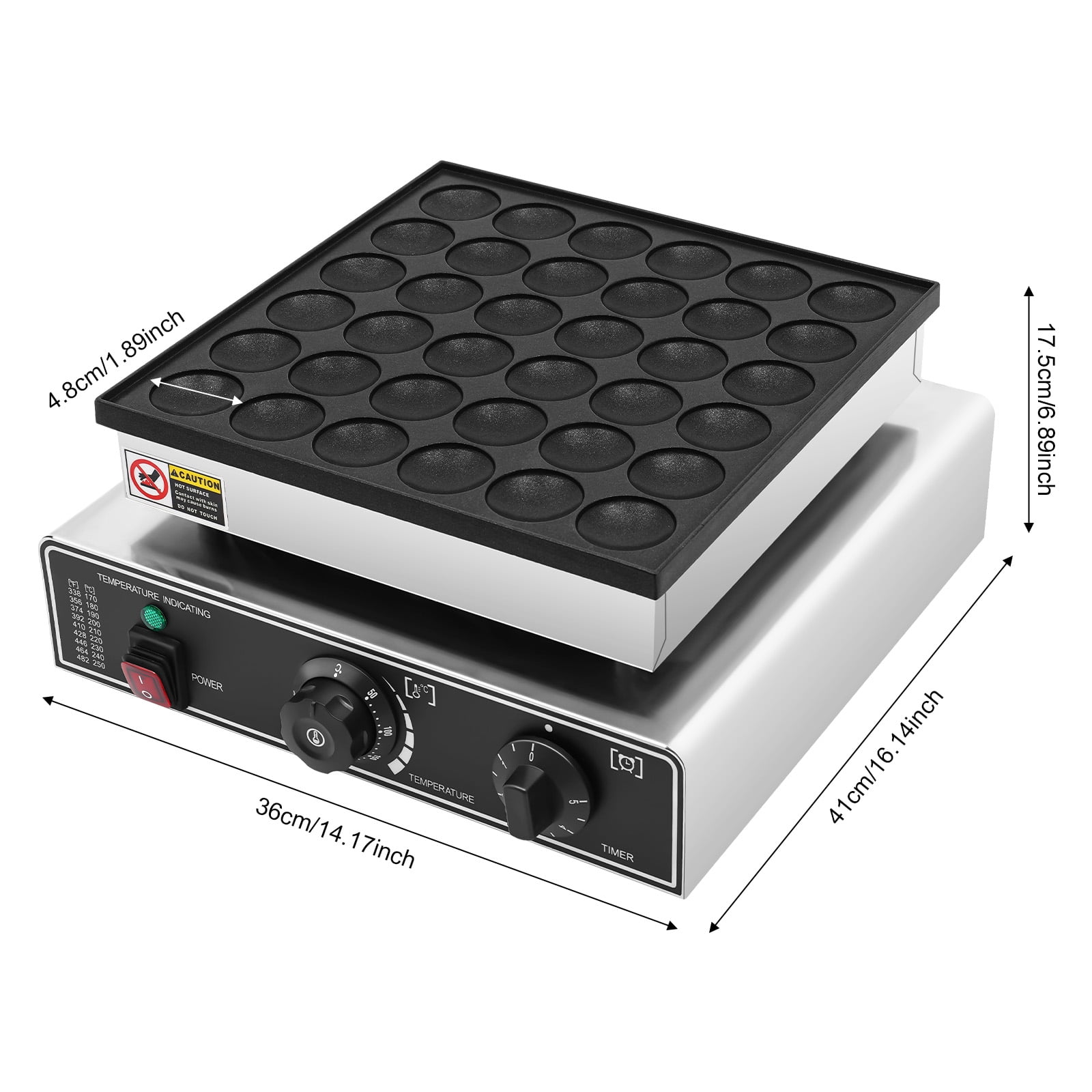 36-Hole Waffle Maker, 950W Commercial Grade with Adjustable Temperature 122-572°F, 4.8cm Round Molds, Ideal for Bakeries and Restaurants