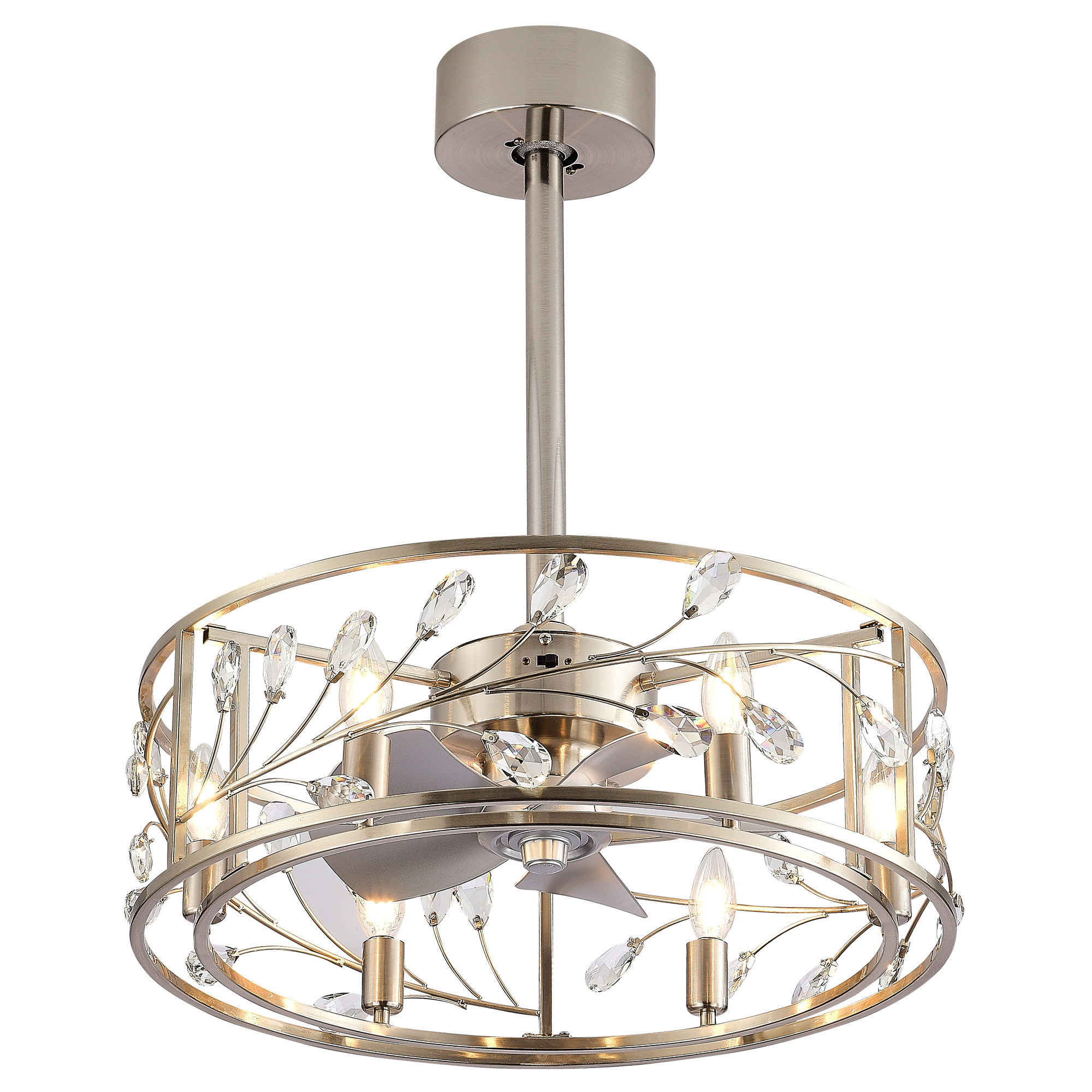 20 IN Modern 5Blade Caged Ceiling Fan with Light Remote Satin Nickel