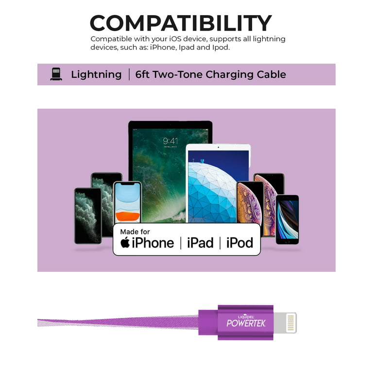 Liquipel Two Tone 6ft Fast Charging Powertek USB C Lightning iPhone Charger Cable [MFi Certified] - 6 ft