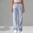 thumbnail image 3 of Comfy Pants Women Striped Drawstring Elastic Waist Lounge Casual Pants with Pockets Summer Straight Fit Trousers, 3 of 8