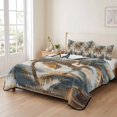 thumbnail image 2 of King Quilt Set 96''x106'', Navy Blue Brown Palm Tree Lightweight Summer Bedspread Coverlet Set with 2 Pillow Shams, Tropical Leaves Vintage Breathable All Season Quilt Bedding for Bedroom/Guest Room, 2 of 9