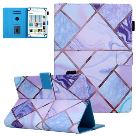 Allytech 10 Inch Tablet Case, Folio Flip PU Leather Stand Case Cover for Walmart Onn 10.1", Lenovo Tab 10.1, Huawei MediaPad, Alcatel 10 Inch, Samsung Galaxy Tab 9.7" 10.4", Purple Marble