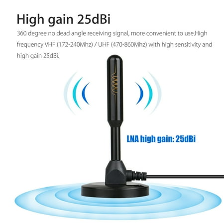 Atsc Digital Tv Antenna Magnetic Base Digital HDTV Antenna 50 Miles Range DVB-T DVB-T2 TV HDTV Aerial Antenna (4K Ultra-HD Ready, ATSC 3.0 Ready, VHF and UHF) ()
