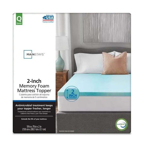 Mainstays 2" Blue Swirl Memory Foam Mattress Topper, Queen
