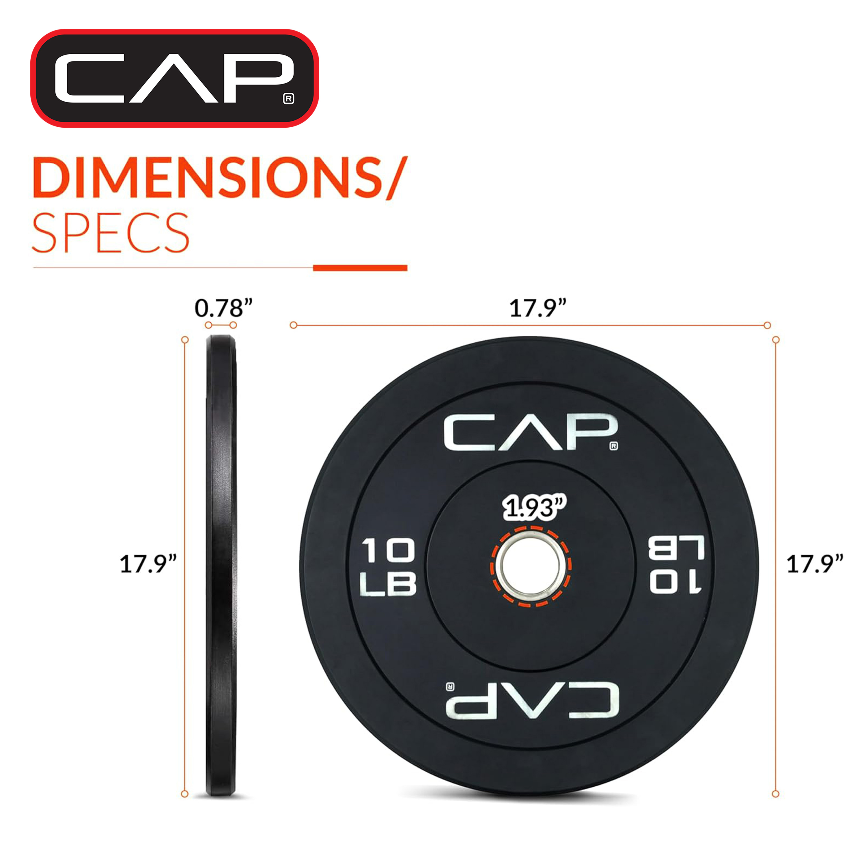 CAP 10 lb 2-Inch Olympic Bumper Weight Plates with Screened Logo, Single