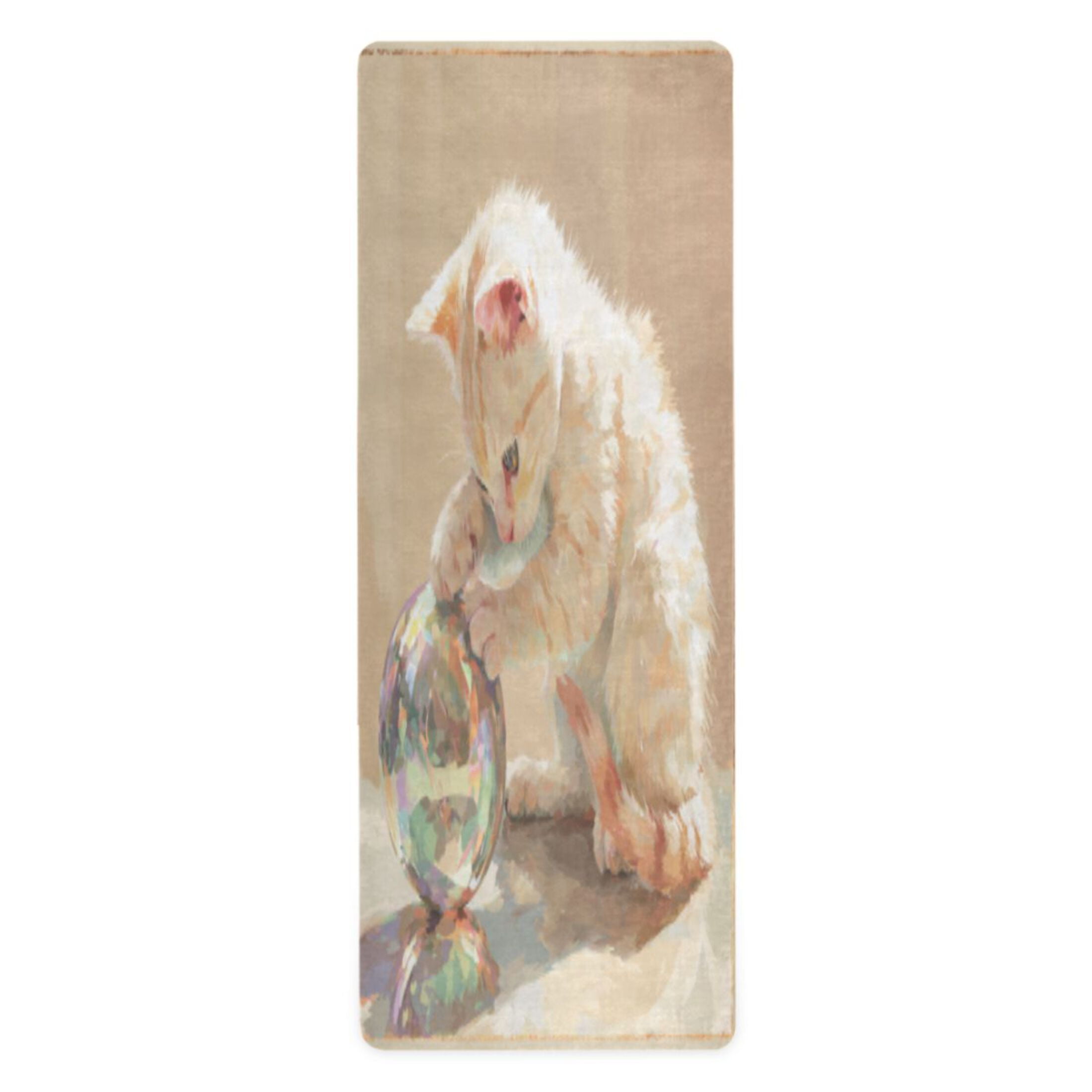 BZSMCE Yoga Mat Women Fitness Mat Curious Kitten with Crystal Ball Pattern