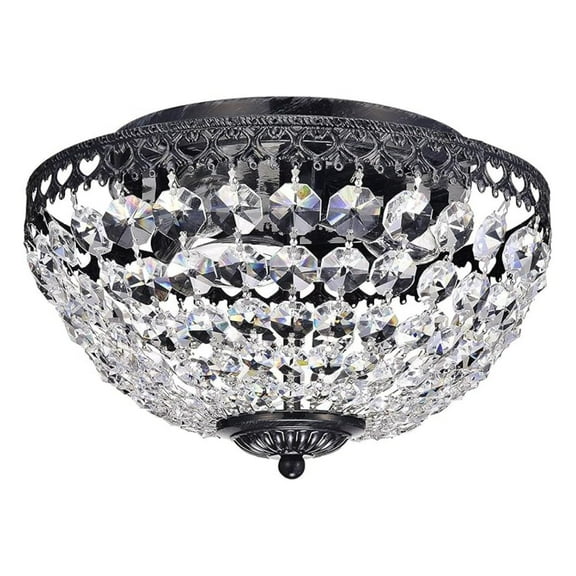 Crystal Flush Mount Chandelier, 3 Lights Glam Lighting Fixture with Antique Black Finish, Crystal Shade, Entryway, Living, Dining, Bedroom, Closet