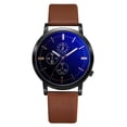 thumbnail image 1 of Ocio Moda Hombres Aleación simple PU Dial Reloj de pulsera de cuarzo Decoración (Marrón Negro), 1 of 4