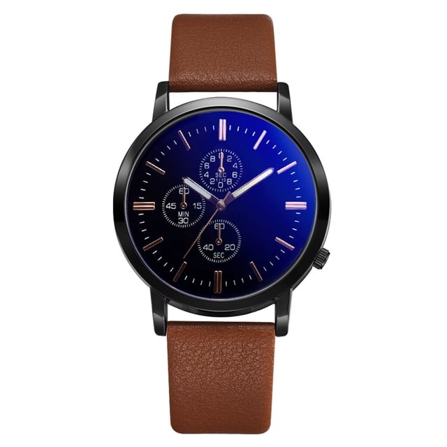 Ocio Moda Hombres Aleación simple PU Dial Reloj de pulsera de cuarzo Decoración (Marrón Negro)