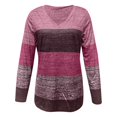 thumbnail image 4 of HLKJKLS Long Sleeve Shirts For Women Color Blocked Long Sleeve V Neck T Shirt Polyester-Cotton Blend Casual Fashionable Breathable Pink S-Xxl, 4 of 5