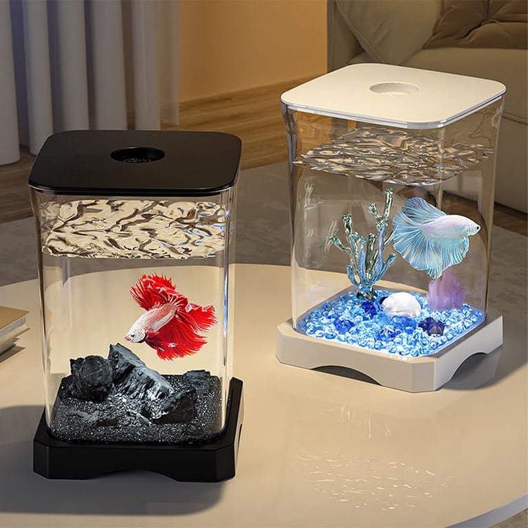 Aquarium 1,3 Gallon Kleine Aquarium Starter Kit met 3 Lagen Filter & LED Licht, Desktop Fish Tank met Zelfreinigend Systeem Home Decor voor Betta Vissen, Garnalen, Goudvis