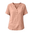 thumbnail image 6 of Rciityk Womens Summer Tops Solid V Neck Short Sleeve Linen Shirts Loose Fit Chest Pocket Casual Blouses - Daily Wear, 6 of 7