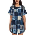 thumbnail image 1 of Balery Indigo Patchwork Quilt Conjunto de Pijama para Mujer con Estampado, Dos Piezas de Manga Corta y Shorts, Ropa de Dormir Suave con Cuello Redondo y Bolsillos-3X-Large, 1 of 6