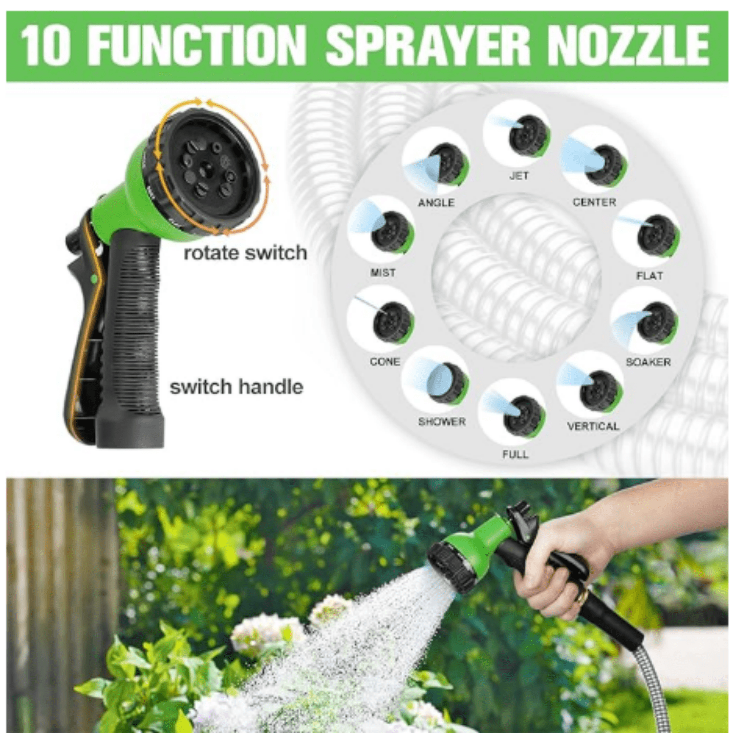 Garden Hose 100ft Stainless Steel Water Hose Super Tough Flexible Water Pipe with Brass Fittings and Sprayer Nozzle, No Kink, Rust Proof