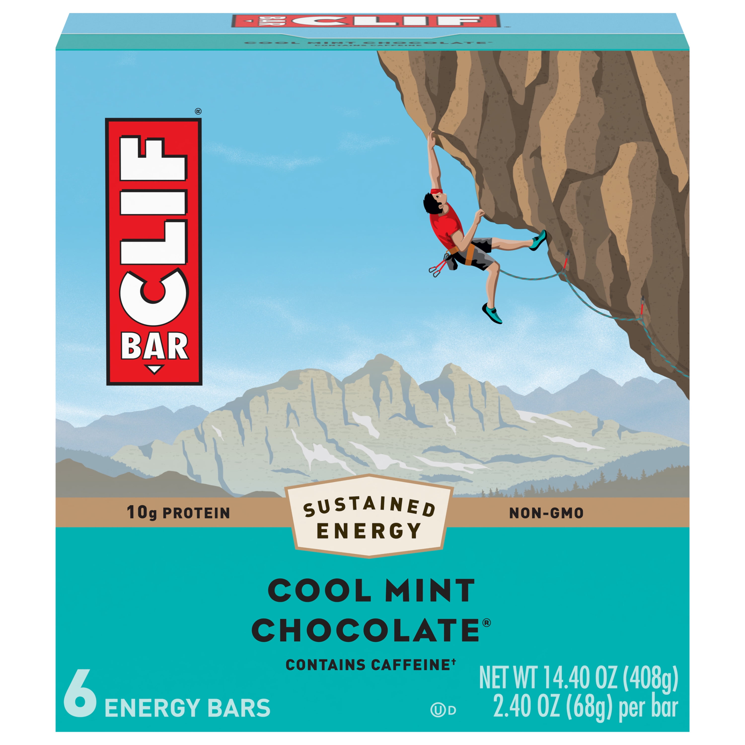 CLIF Bar Cool Mint Chocolate Energy Bars 10g Protein 6-2.4 oz. Bars