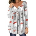 thumbnail image 1 of Hauts et Blouses d'Été pour Femmes 2023 Chemisier Décontracté Ample à Col Rond avec Boutons Manches Longues Imprimé de Noël en Liquidation, 1 of 5