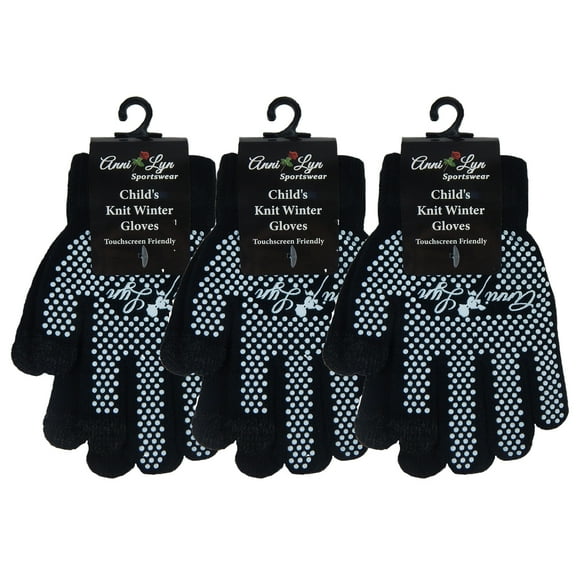 Anni Lyn Sportswear Winter Knit Gloves with Silicone Grip - 3 Pack (Child)