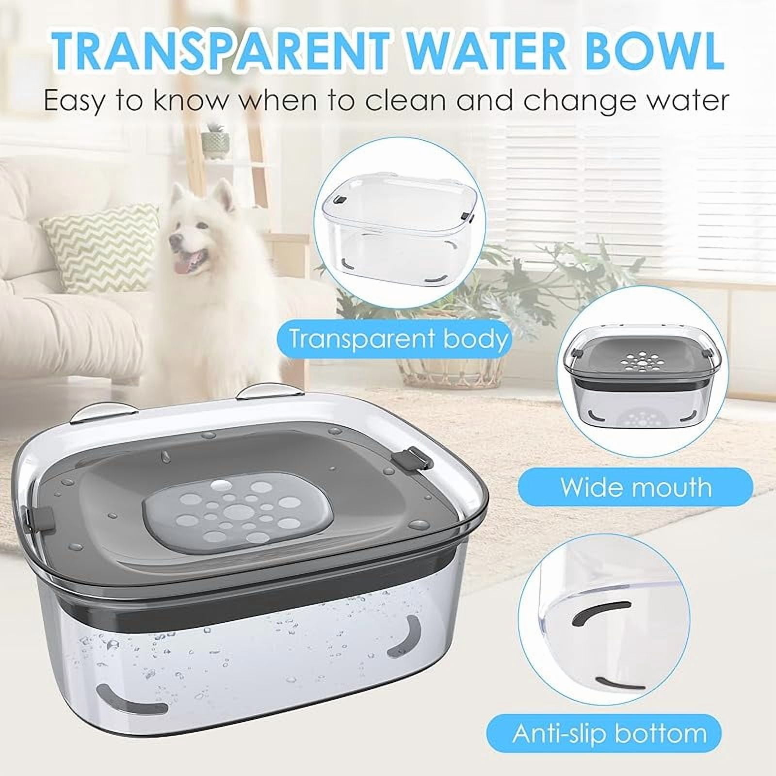 3L Dog Water Bowl No Spill, 101oz Large Spill Proof Dog Bowl Reduce Refill, Anti Splash No Mess Dispenser Dripless Slow Drinking Water Bowl for Sloppy Messy Drinkers (Gray)