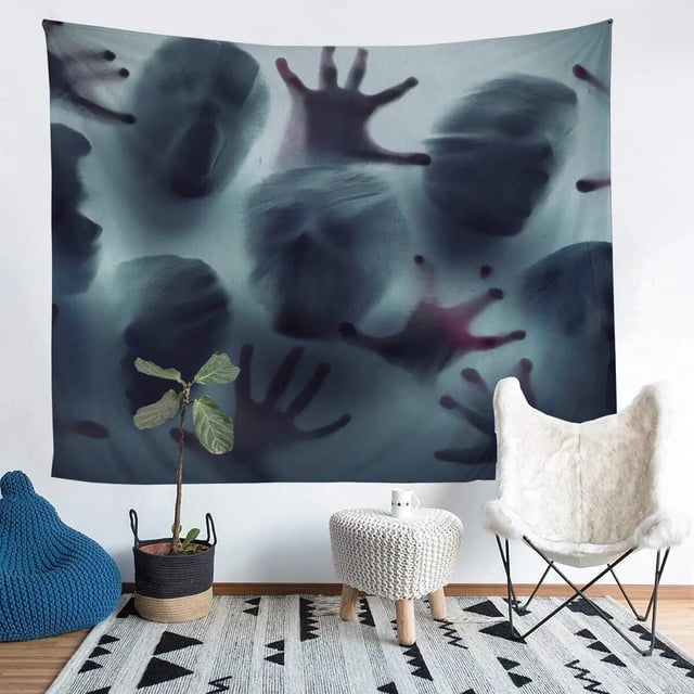Tapiz de Zombie con monstruos detrás de la puerta de madera, tapiz de Halloween, decoración colgante de pared de fantasía de miedo para dormitorio, sala de estar y dormitorio