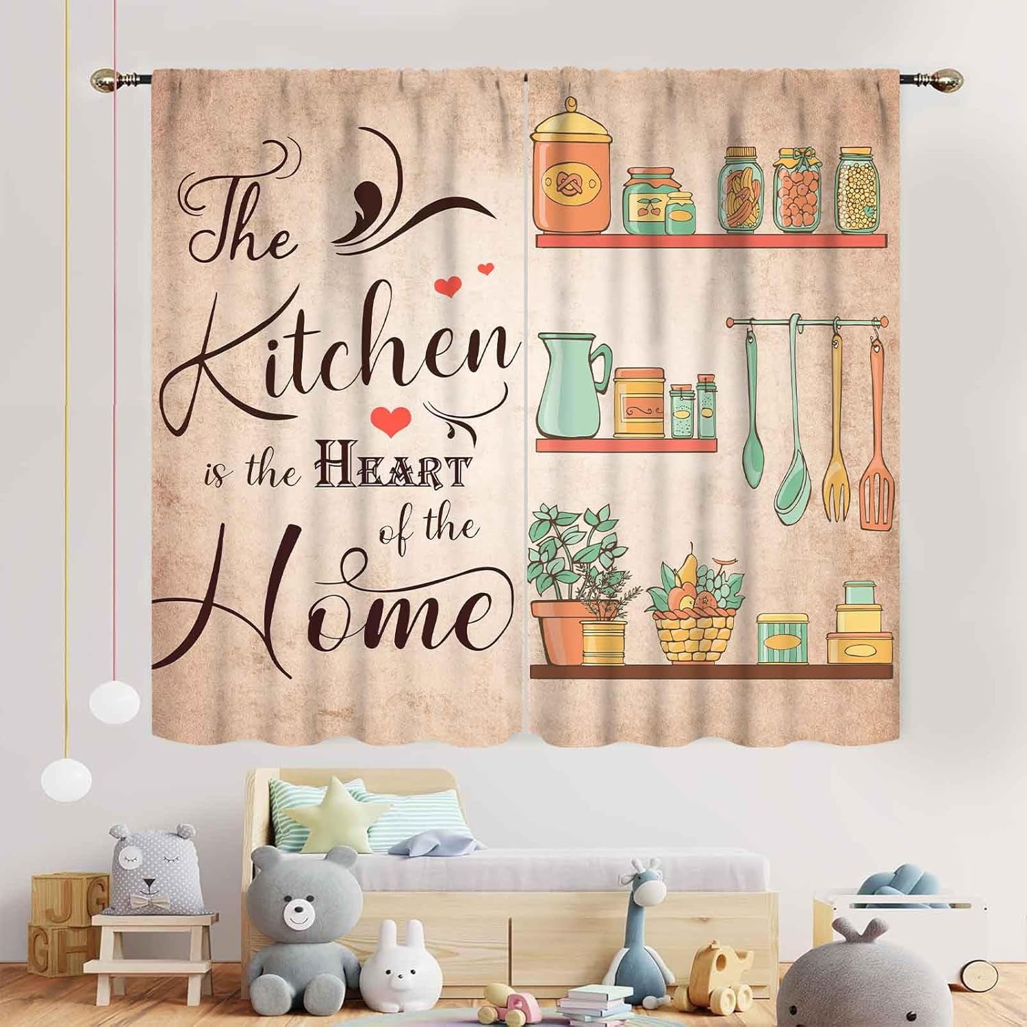Farmhouse Kitchen Curtians, Rustic Country Fork and Spoon Cook Theme Rustic Vintage Cottage Blackout Cafe Living Room Bedroom Window Curtains Drapes Treatments 2 Panel Sets, 42"x63" Inch