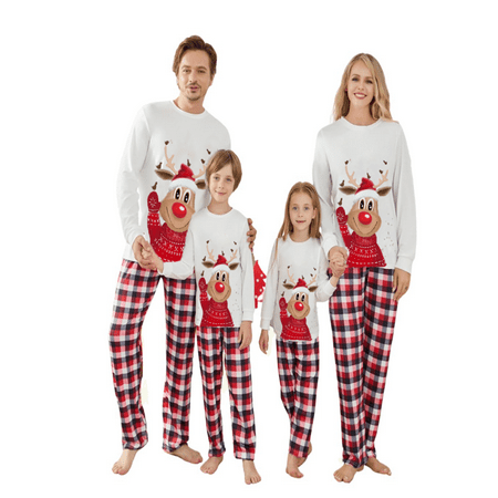 

Franhais Christmas Family Pajamas Parent-Child Family Pajama Home suit Sleepwear Deer Pattern Long Sleeve Top+ Plaid Pants