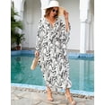 thumbnail image 2 of EDOLYNSA Plus Size Kaftan Dress for Women Swimwear Coverup Elegant Batwing Sleeve Beach Dress Tunic Black and White Printed Housewear, 2 of 10