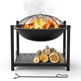 thumbnail image 2 of SereneLife Outdoor Wood Fire Pit - Steel BBQ Grill Fire Pit Bowl with Mesh Spark Screen, Cover Log Grate, Wood Fire Poker for Camping, Picnic, & Bonfire, 2 of 6
