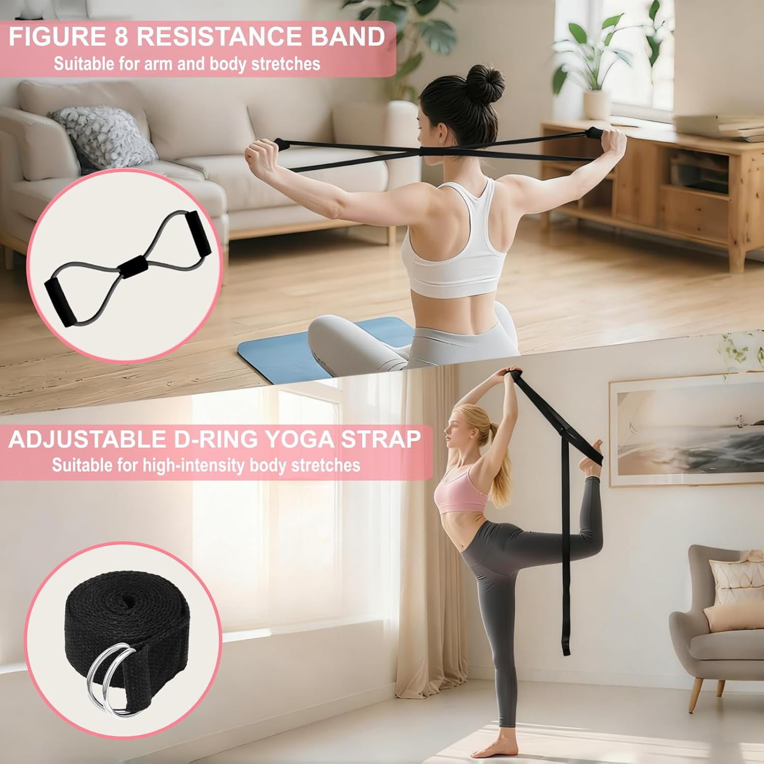 Pilates Essentials Kit for Women - Better Yoga Pilates Kit for Home Workouts with Pilates Ring and Ball Set,Booty Bands,Figure 8 Resistance Band,Yoga Bands for Stretching(Black)