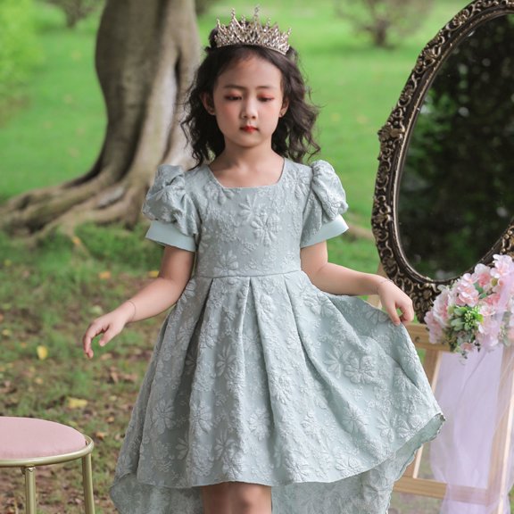 Vedolay Girl Dresses Girls Embroidery Princess Dress Wedding Birthday Party Long Tail Prom Gowns,Green 3-4 Years