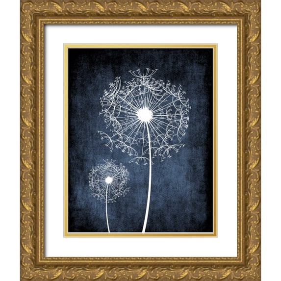 Robinson, Tamara 12x14 Gold Ornate Wood Framed with Double Matting Museum Art Print Titled - Dandelion on Blue II