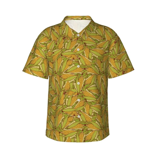 Fotbe Corn 6 Camisa Hawaiana para Hombre Unisex – Camisa Casual de Verano con Botones de Manga Corta de Algodón y Lino,XX-Large