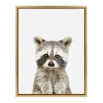 Kate and Laurel Sylvie Raccoon Portrait Framed Canvas Wall Art by Amy Peterson, 18x24 Gold, Adorable Animal Home Decor