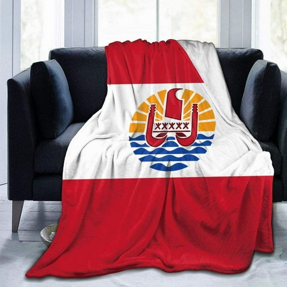 Couverture en Polaire Drapeau de Polynésie Française Jeté en Peluche Douce Réversible en Microfibre Flanelle 50"x60 Pouces