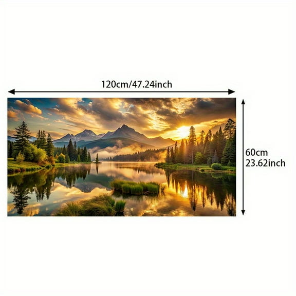 Large Frameless Canvas Art Print - 23.6x 47.2inch Golden Sunrise, Snow Mountains and Reflective Water, Modern Wall Decoration for Living Room or Bedroom, Canvas Wall Art