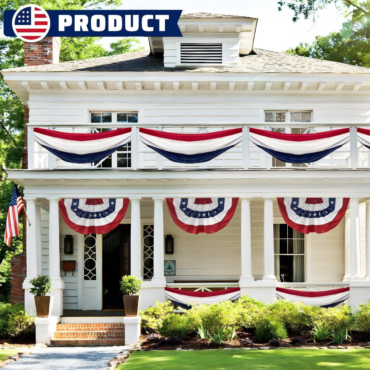 Tivamiko 1pcs 2x20ft Patriotic Bunting Flags: Red,White&Blue Outdoor Decor Banner for 4th of July, Garden, Porch