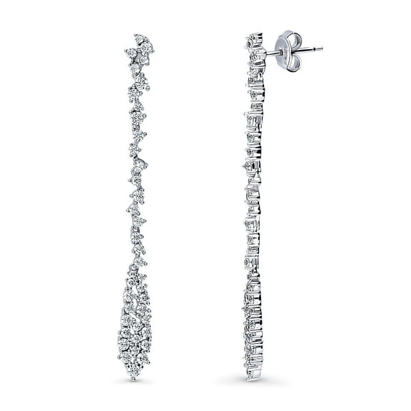 BERRICLE Sterling Silver Cluster Cubic Zirconia CZ Teardrop Dangle Drop Earrings for Women, Rhodium Plated