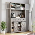 thumbnail image 6 of Homhougo 72" Farmhouse Bar Cabinet with Sliding Barn Door, Tall Kitchen Buffet with Storage Hutch and 3 Drawers, Rustic Coffee Wine Bar Sideboard with Wine & Glasses Rack, for Living Room, Grey, 6 of 8