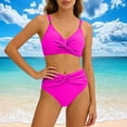 thumbnail image 5 of Women's Two Piece Swimsuits Front Twist Modest High Waisted Bikini Sets Solid Color Summer Bathing Suits (XL, Hot Pink), 5 of 7